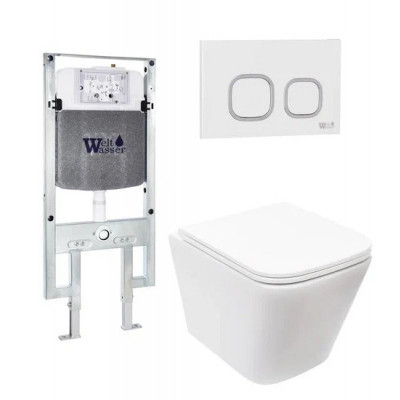 Комплект: Инсталляция, подвесной унитаз и кнопка Welt Wasser AMBERG 497 ST + GELBACH 004 GL-WT + AMBERG RD-WT