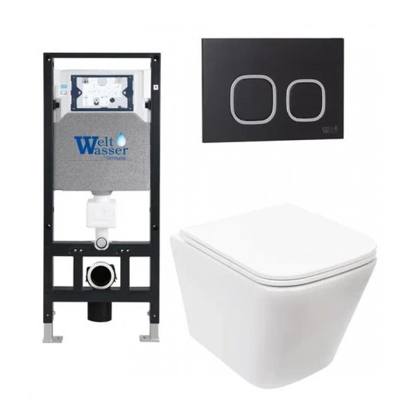 Комплект: Инсталляция, подвесной унитаз и кнопка Welt Wasser AMBERG 506 + GELBACH 004 GL-WT + AMBERG RD-BL