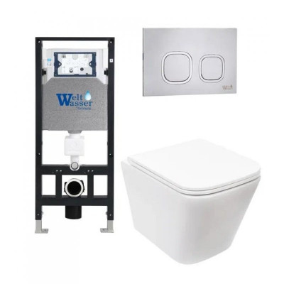 Комплект: Инсталляция, подвесной унитаз и кнопка Welt Wasser AMBERG 506 + GELBACH 004 GL-WT + AMBERG RD-MT CR