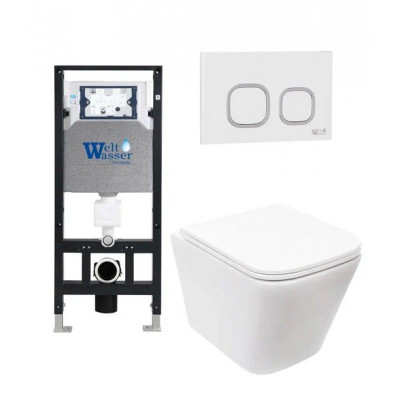 Комплект: Инсталляция, подвесной унитаз и кнопка Welt Wasser AMBERG 506 + GELBACH 004 GL-WT + AMBERG RD-WT