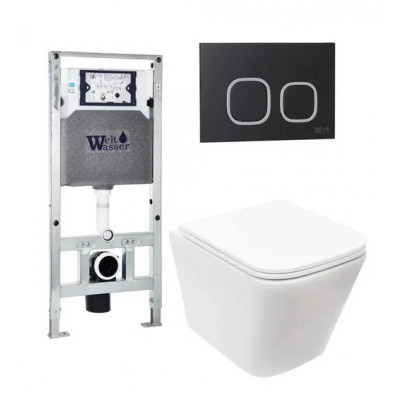 Комплект: Инсталляция, подвесной унитаз и кнопка Welt Wasser AMBERG 506 ST + GELBACH 004 GL-WT + AMBERG RD-BL