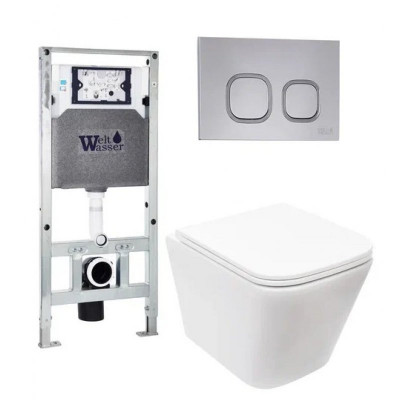 Комплект: Инсталляция, подвесной унитаз и кнопка Welt Wasser AMBERG 506 ST + GELBACH 004 GL-WT + AMBERG RD-CR