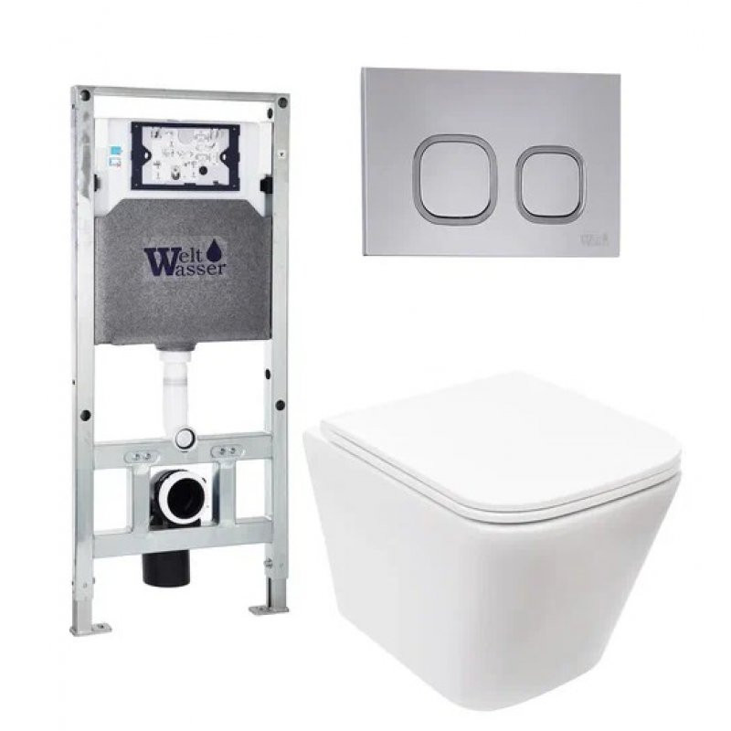 Комплект: Инсталляция, подвесной унитаз и кнопка Welt Wasser AMBERG 506 ST + GELBACH 004 GL-WT + AMBERG RD-CR