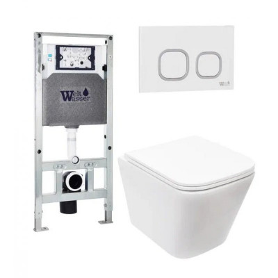 Комплект: Инсталляция, подвесной унитаз и кнопка Welt Wasser AMBERG 506 ST + GELBACH 004 GL-WT + AMBERG RD-WT