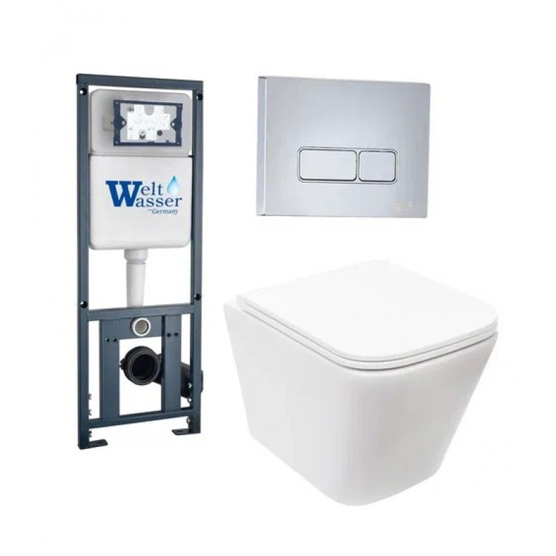 Комплект: Инсталляция, подвесной унитаз и кнопка Welt Wasser MARBERG 410 + GELBACH 004 GL-WT + MAR 410 SE