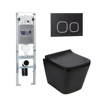 Комплект: Инсталляция, подвесной унитаз и кнопка Welt Wasser AMBERG 350 ST + GELBACH 004 MT-BL + AMBERG RD-BL