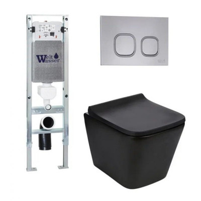 Комплект: Инсталляция, подвесной унитаз и кнопка Welt Wasser AMBERG 350 ST + GELBACH 004 MT-BL + AMBERG RD-MT CR