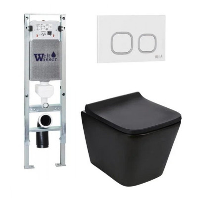 Комплект: Инсталляция, подвесной унитаз и кнопка Welt Wasser AMBERG 350 ST + GELBACH 004 MT-BL + AMBERG RD-WT