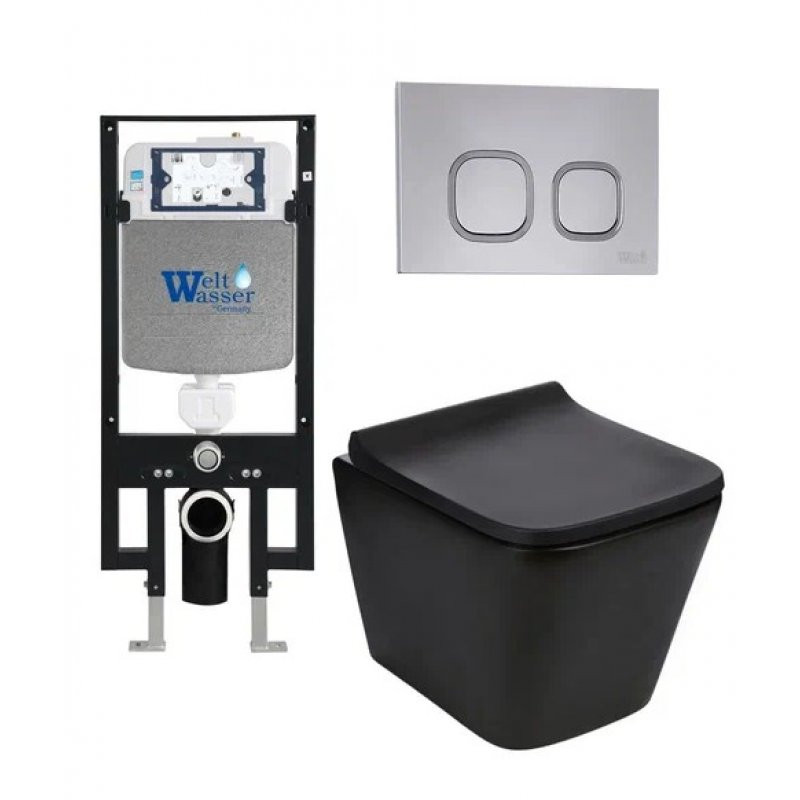 Комплект: Инсталляция, подвесной унитаз и кнопка Welt Wasser AMBERG 497 + GELBACH 004 MT-BL + AMBERG RD-CR