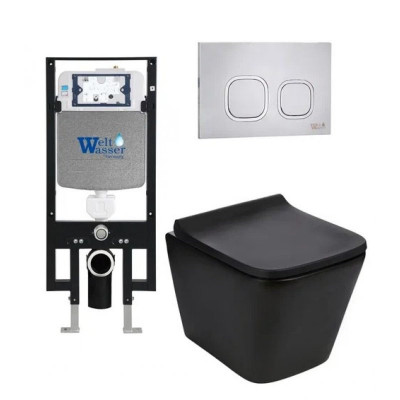 Комплект: Инсталляция, подвесной унитаз и кнопка Welt Wasser AMBERG 497 + GELBACH 004 MT-BL + AMBERG RD-MT CR