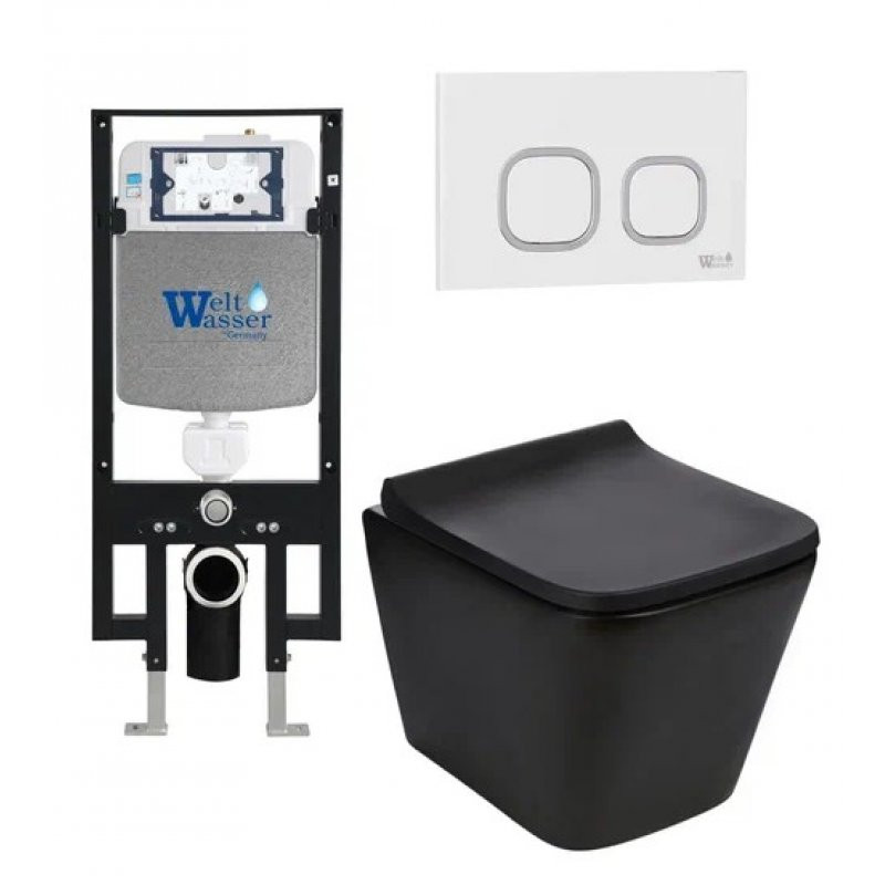 Комплект: Инсталляция, подвесной унитаз и кнопка Welt Wasser AMBERG 497 + GELBACH 004 MT-BL + AMBERG RD-WT