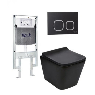 Комплект: Инсталляция, подвесной унитаз и кнопка Welt Wasser AMBERG 497 ST + GELBACH 004 MT-BL + AMBERG RD-BL