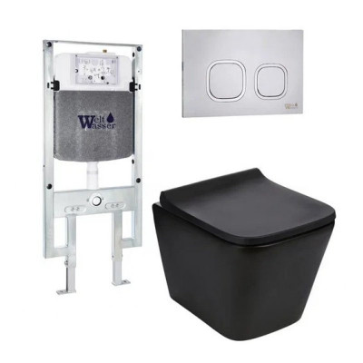 Комплект: Инсталляция, подвесной унитаз и кнопка Welt Wasser AMBERG 497 ST + GELBACH 004 MT-BL + AMBERG RD-MT CR