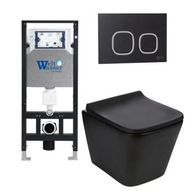 Комплект: Инсталляция, подвесной унитаз и кнопка Welt Wasser AMBERG 506 + GELBACH 004 MT-BL + AMBERG RD-BL