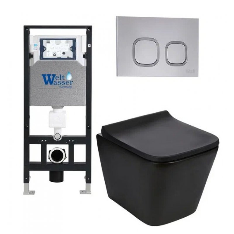 Комплект: Инсталляция, подвесной унитаз и кнопка Welt Wasser AMBERG 506 + GELBACH 004 MT-BL + AMBERG RD-CR