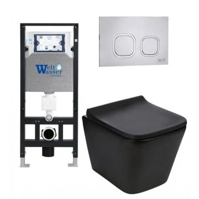 Комплект: Инсталляция, подвесной унитаз и кнопка Welt Wasser AMBERG 506 + GELBACH 004 MT-BL + AMBERG RD-MT CR