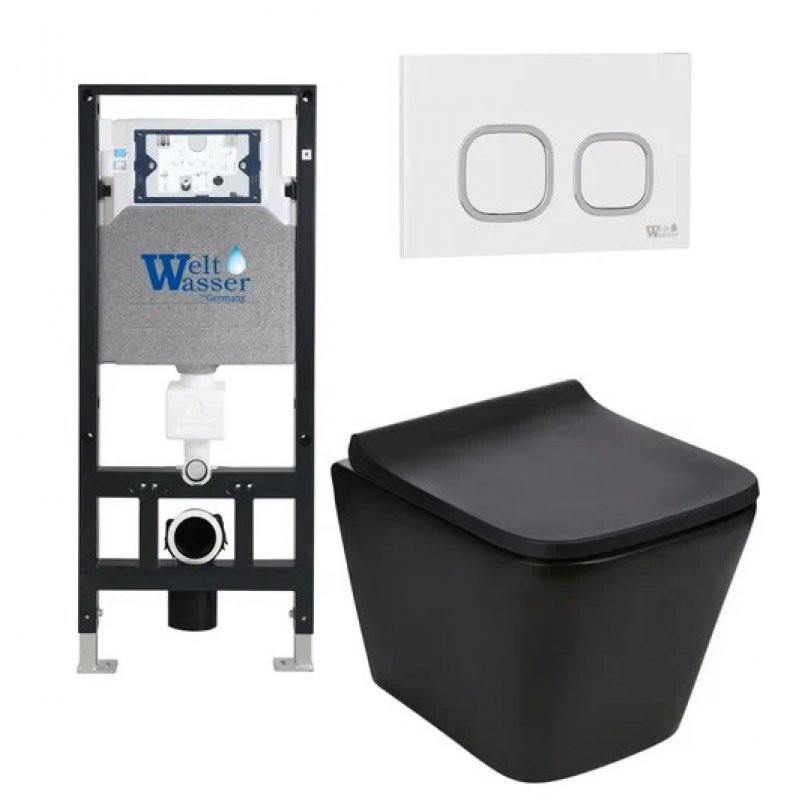 Комплект: Инсталляция, подвесной унитаз и кнопка Welt Wasser AMBERG 506 + GELBACH 004 MT-BL + AMBERG RD-WT