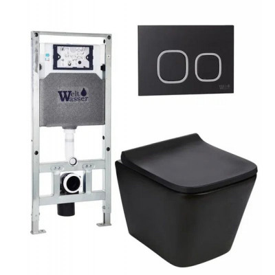 Комплект: Инсталляция, подвесной унитаз и кнопка Welt Wasser AMBERG 506 ST + GELBACH 004 MT-BL + AMBERG RD-BL