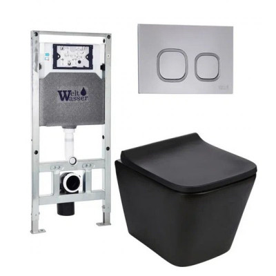 Комплект: Инсталляция, подвесной унитаз и кнопка Welt Wasser AMBERG 506 ST + GELBACH 004 MT-BL + AMBERG RD-CR