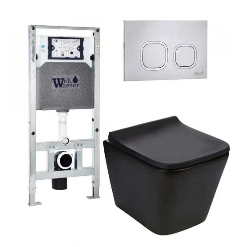 Комплект: Инсталляция, подвесной унитаз и кнопка Welt Wasser AMBERG 506 ST + GELBACH 004 MT-BL + AMBERG RD-MT CR