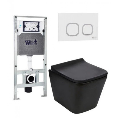 Комплект: Инсталляция, подвесной унитаз и кнопка Welt Wasser AMBERG 506 ST + GELBACH 004 MT-BL + AMBERG RD-WT