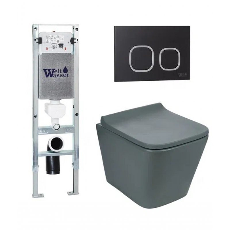 Комплект: Инсталляция, подвесной унитаз и кнопка Welt Wasser AMBERG 350 ST + GELBACH 004 MT-GR + AMBERG RD-BL