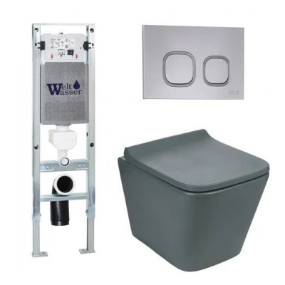 Комплект: Инсталляция, подвесной унитаз и кнопка Welt Wasser AMBERG 350 ST + GELBACH 004 MT-GR + AMBERG RD-CR