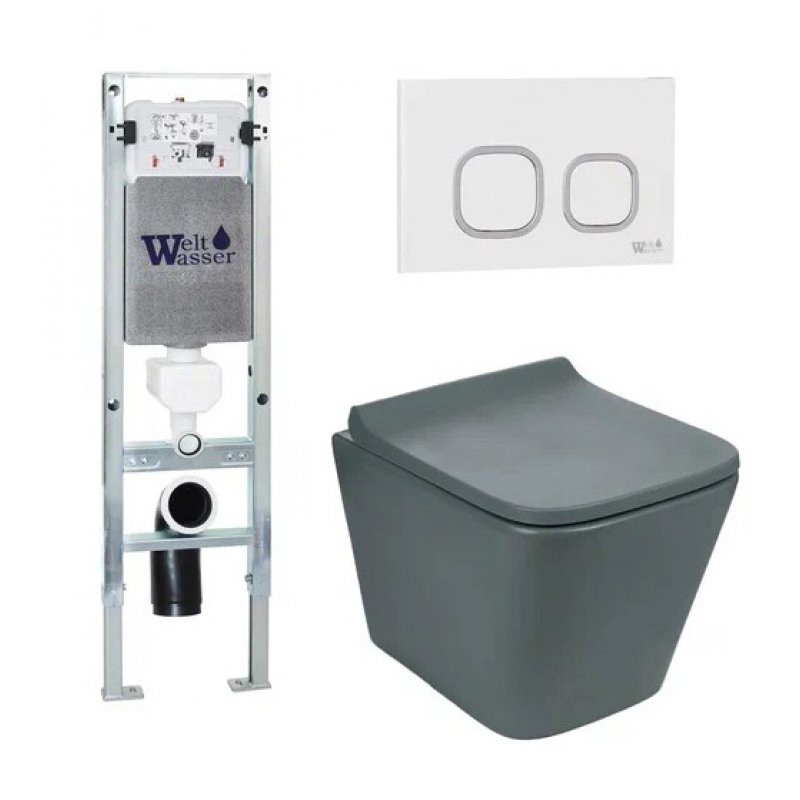 Комплект: Инсталляция, подвесной унитаз и кнопка Welt Wasser AMBERG 350 ST + GELBACH 004 MT-GR + AMBERG RD-WT