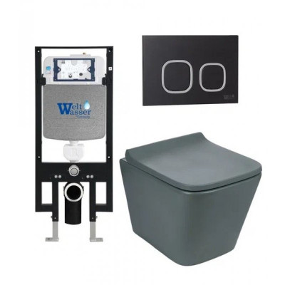 Комплект: Инсталляция, подвесной унитаз и кнопка Welt Wasser AMBERG 497 + GELBACH 004 MT-GR + AMBERG RD-BL