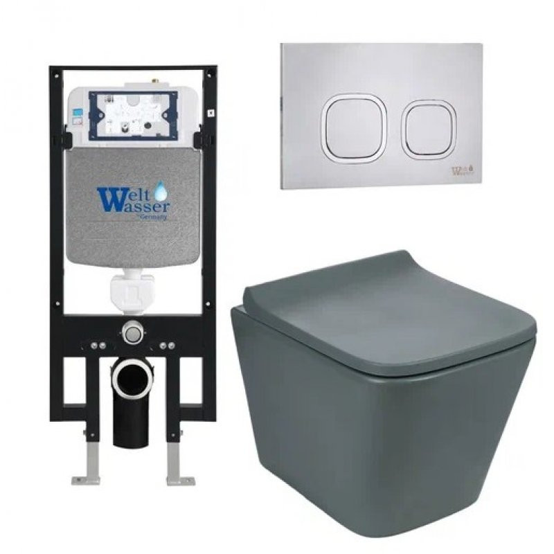 Комплект: Инсталляция, подвесной унитаз и кнопка Welt Wasser AMBERG 497 + GELBACH 004 MT-GR + AMBERG RD-CR
