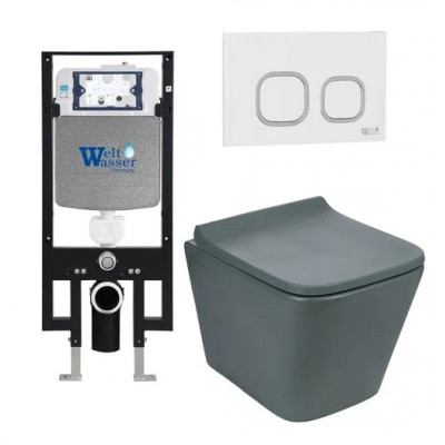 Комплект: Инсталляция, подвесной унитаз и кнопка Welt Wasser AMBERG 497 + GELBACH 004 MT-GR + AMBERG RD-WT