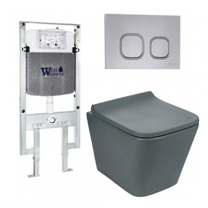 Комплект: Инсталляция, подвесной унитаз и кнопка Welt Wasser AMBERG 497 ST + GELBACH 004 MT-GR + AMBERG RD-CR
