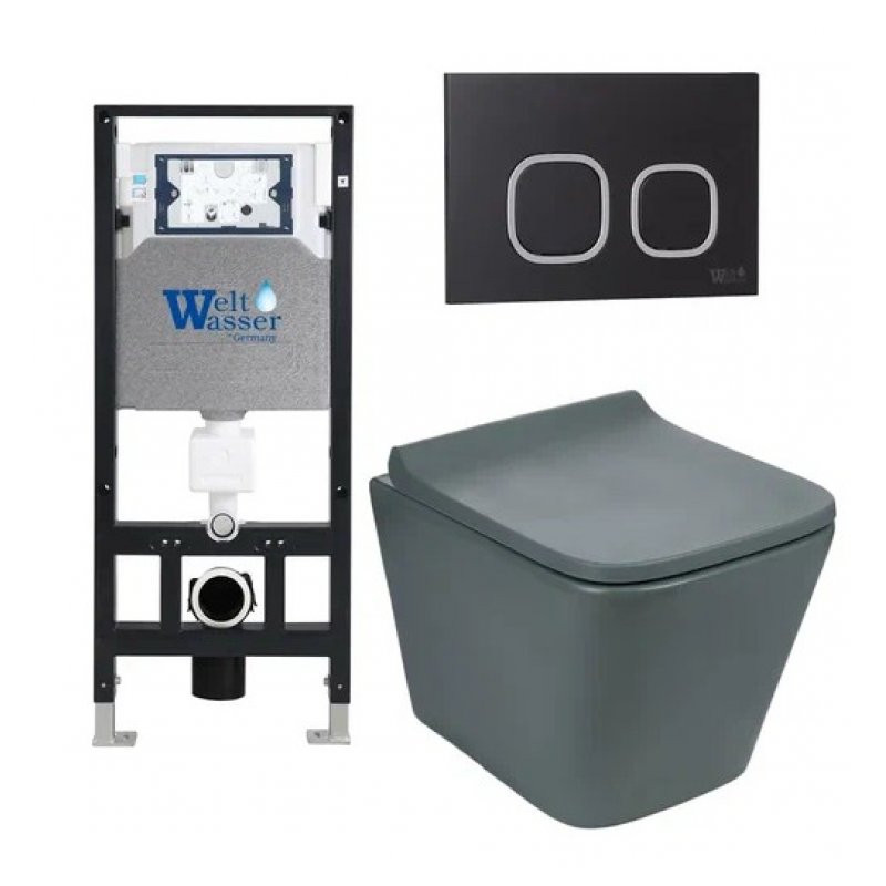 Комплект: Инсталляция, подвесной унитаз и кнопка Welt Wasser AMBERG 506 + GELBACH 004 MT-GR + AMBERG RD-BL