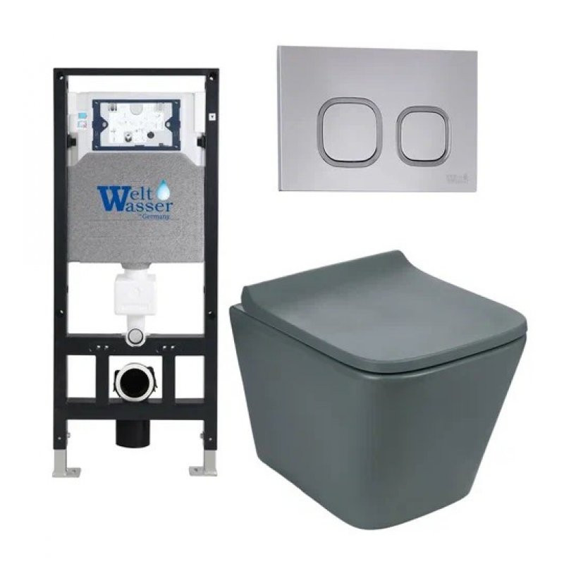 Комплект: Инсталляция, подвесной унитаз и кнопка Welt Wasser AMBERG 506 + GELBACH 004 MT-GR + AMBERG RD-CR