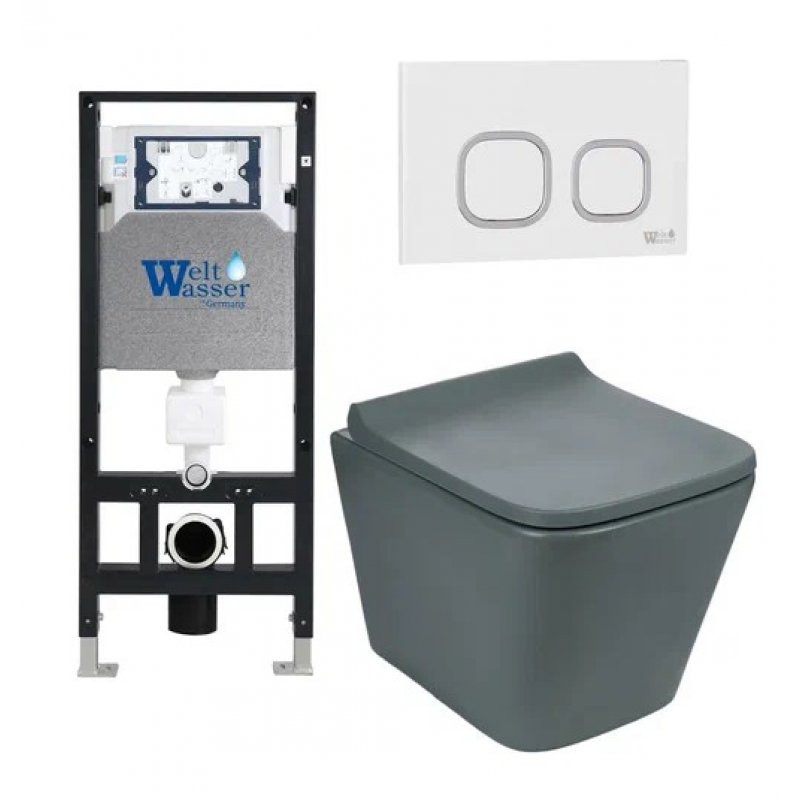 Комплект: Инсталляция, подвесной унитаз и кнопка Welt Wasser AMBERG 506 + GELBACH 004 MT-GR + AMBERG RD-WT