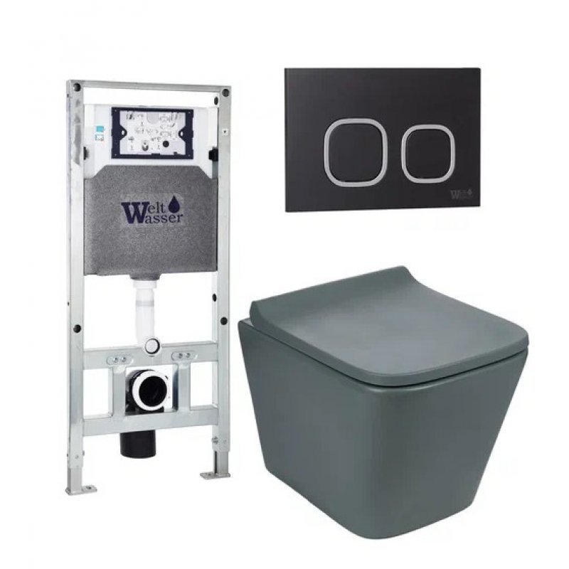 Комплект: Инсталляция, подвесной унитаз и кнопка Welt Wasser AMBERG 506 ST + GELBACH 004 MT-GR + AMBERG RD-BL
