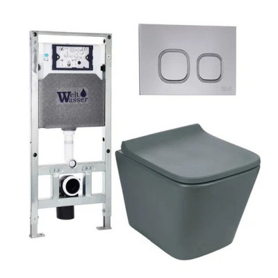 Комплект: Инсталляция, подвесной унитаз и кнопка Welt Wasser AMBERG 506 ST + GELBACH 004 MT-GR + AMBERG RD-CR