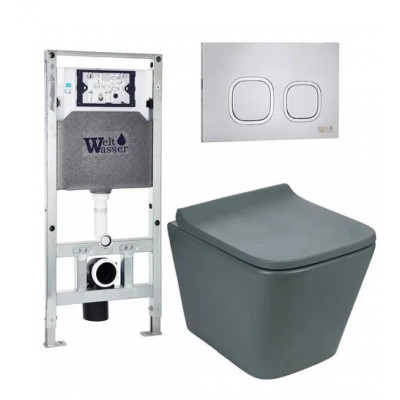 Комплект: Инсталляция, подвесной унитаз и кнопка Welt Wasser AMBERG 506 ST + GELBACH 004 MT-GR + AMBERG RD-MT CR
