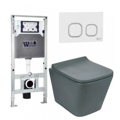 Комплект: Инсталляция, подвесной унитаз и кнопка Welt Wasser AMBERG 506 ST + GELBACH 004 MT-GR + AMBERG RD-WT