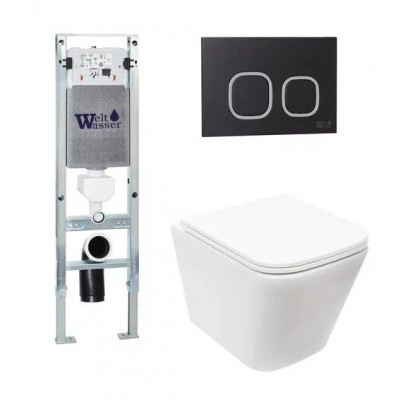 Комплект: Инсталляция, подвесной унитаз и кнопка Welt Wasser AMBERG 350 ST + GELBACH 004 MT-WT + AMBERG RD-BL
