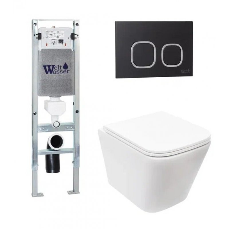 Комплект: Инсталляция, подвесной унитаз и кнопка Welt Wasser AMBERG 350 ST + GELBACH 004 MT-WT + AMBERG RD-BL