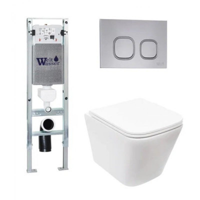 Комплект: Инсталляция, подвесной унитаз и кнопка Welt Wasser AMBERG 350 ST + GELBACH 004 MT-WT + AMBERG RD-CR