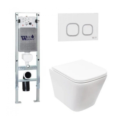 Комплект: Инсталляция, подвесной унитаз и кнопка Welt Wasser AMBERG 350 ST + GELBACH 004 MT-WT + AMBERG RD-WT
