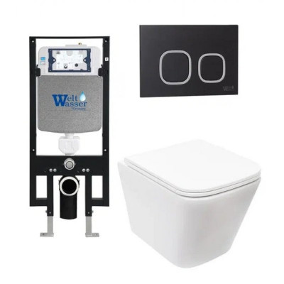 Комплект: Инсталляция, подвесной унитаз и кнопка Welt Wasser AMBERG 497 + GELBACH 004 MT-WT + AMBERG RD-BL