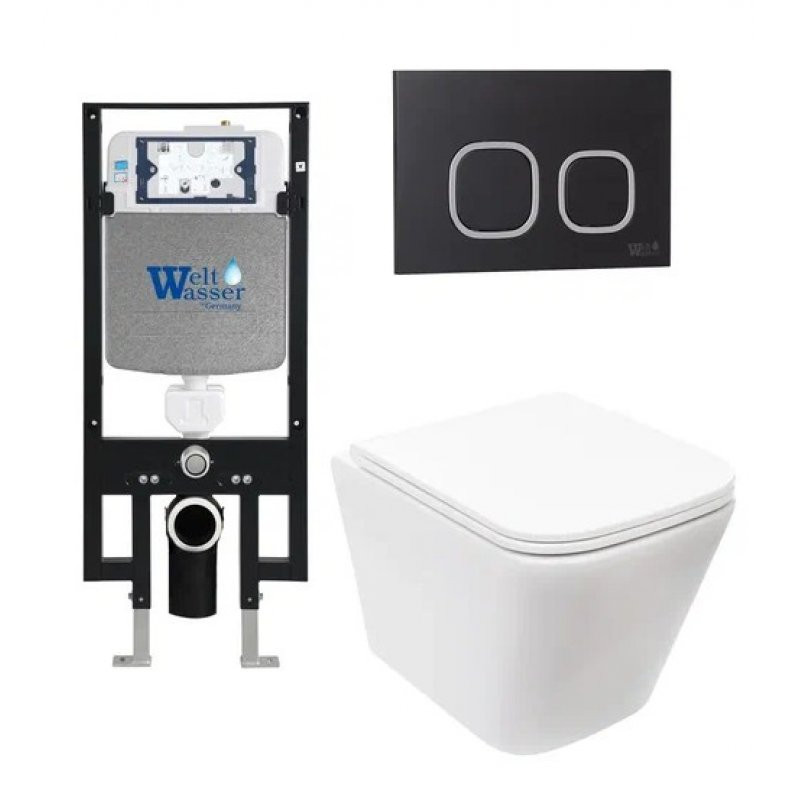 Комплект: Инсталляция, подвесной унитаз и кнопка Welt Wasser AMBERG 497 + GELBACH 004 MT-WT + AMBERG RD-BL