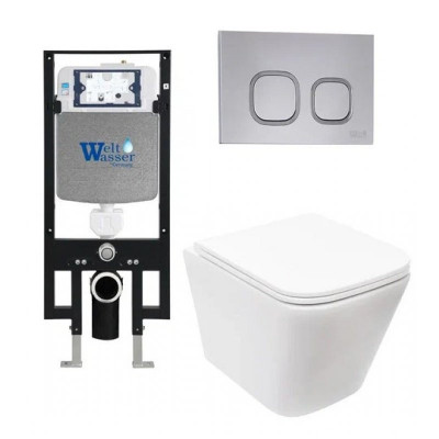 Комплект: Инсталляция, подвесной унитаз и кнопка Welt Wasser AMBERG 497 + GELBACH 004 MT-WT + AMBERG RD-CR