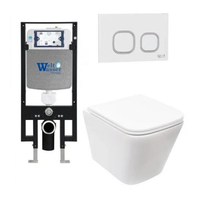 Комплект: Инсталляция, подвесной унитаз и кнопка Welt Wasser AMBERG 497 + GELBACH 004 MT-WT + AMBERG RD-WT