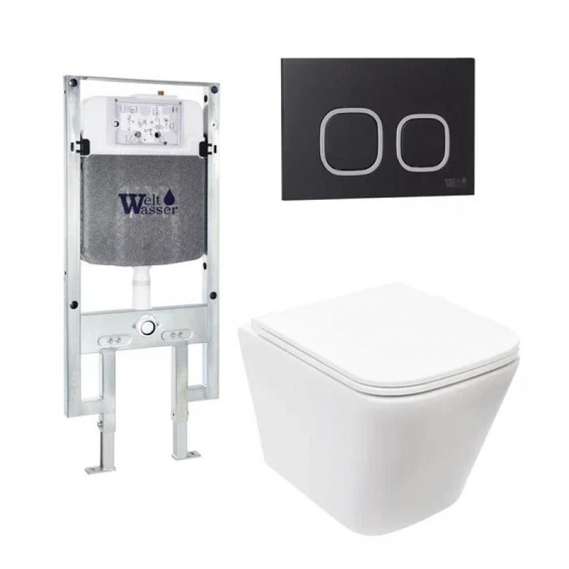 Комплект: Инсталляция, подвесной унитаз и кнопка Welt Wasser AMBERG 497 ST + GELBACH 004 MT-WT + AMBERG RD-BL