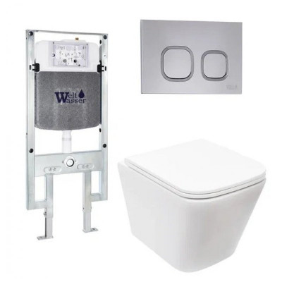 Комплект: Инсталляция, подвесной унитаз и кнопка Welt Wasser AMBERG 497 ST + GELBACH 004 MT-WT + AMBERG RD-CR