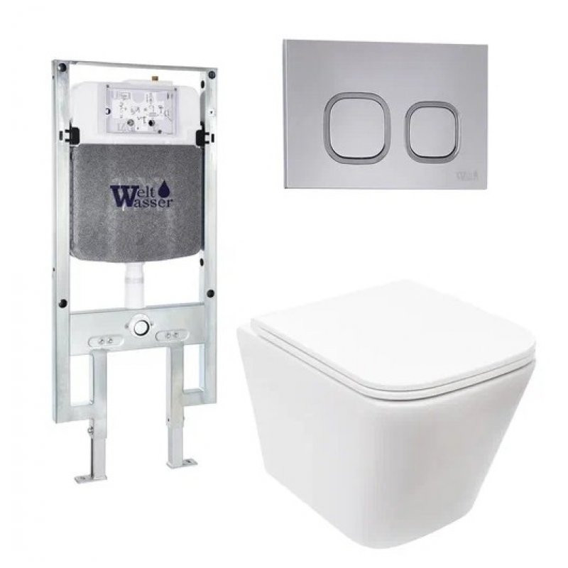 Комплект: Инсталляция, подвесной унитаз и кнопка Welt Wasser AMBERG 497 ST + GELBACH 004 MT-WT + AMBERG RD-CR